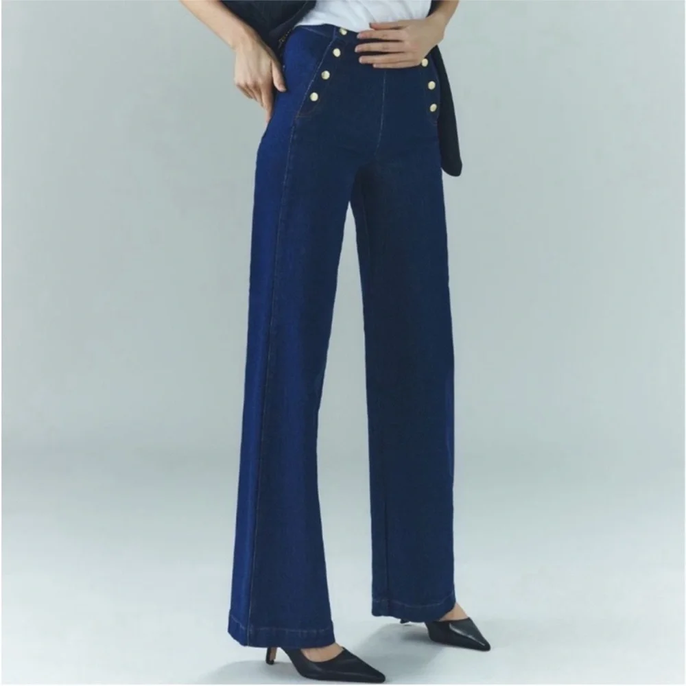 Frame Sailor Snap High Rise Wide Leg Jeans in Adele - Picture 9 of 16
